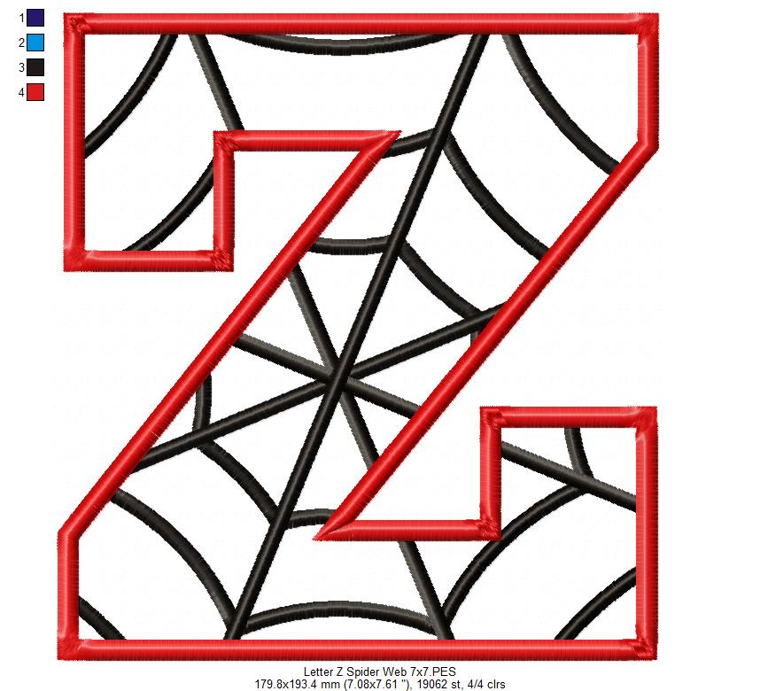Monogram Z Spider Web Letter Z - Applique Machine Embroidery Embroidery