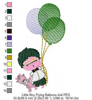 Baby Boy Flying Balloons - Fill Stitch Embroidery