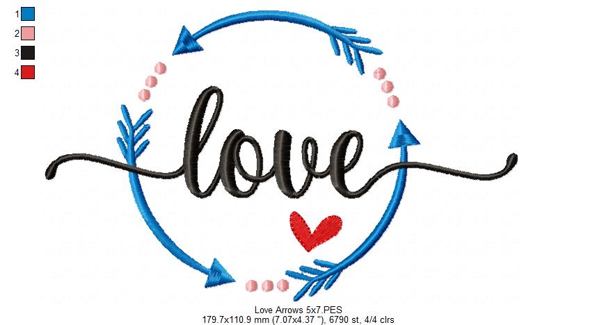 Love Rounded Arrows - Fill Stitch - Machine Embroidery Design