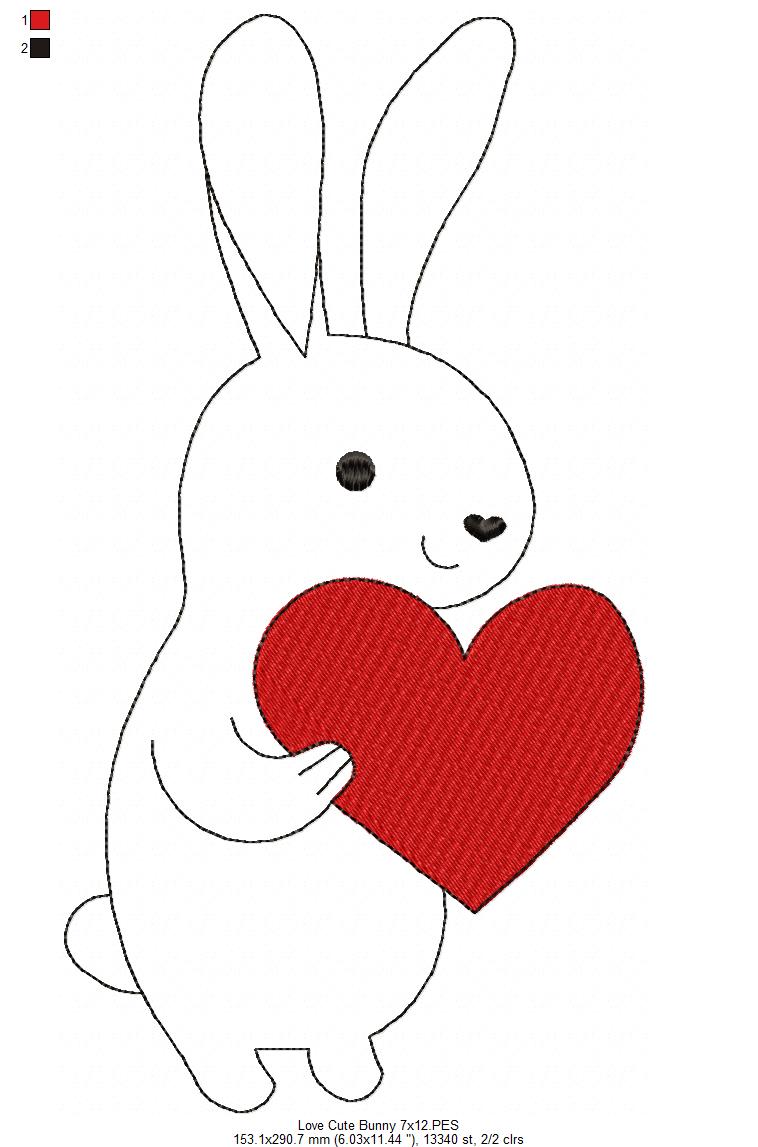 Love Cute Bunny - Redwork