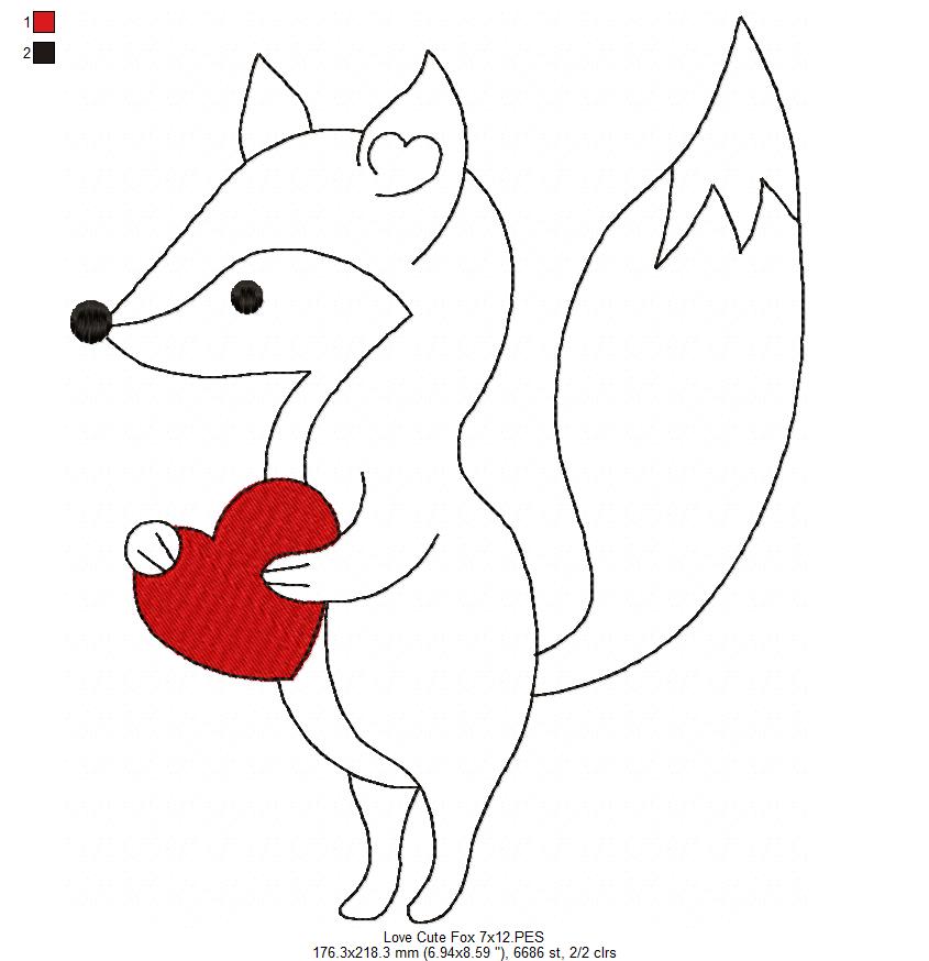 Love Cute Fox - Redwork