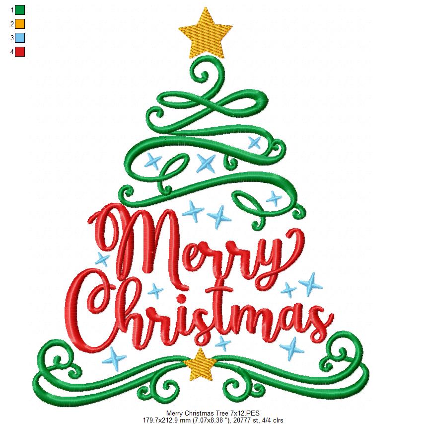 Merry Christmas Tree - Fill Stitch - Machine Embroidery Design