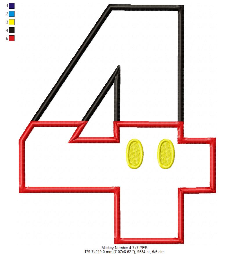 Mouse Ears Boy 4th Birthday Number 4 - Applique Embroidery