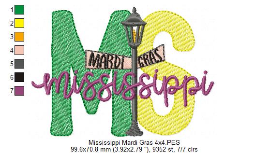 Mississippi Mardi Gras - Fill Stitch - Machine Embroidery Design