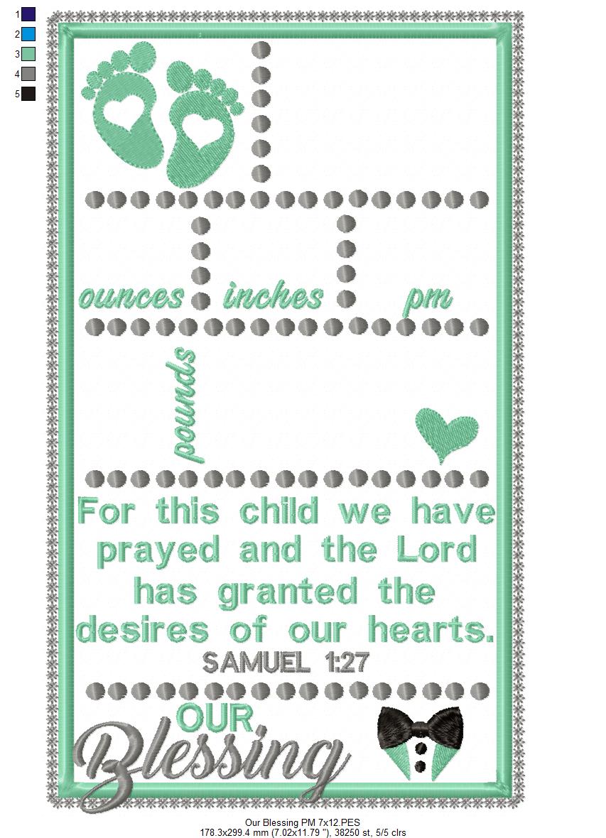 Baby Boy Our Blessing Birth Announcement Template - Applique - Machine Embroidery Design
