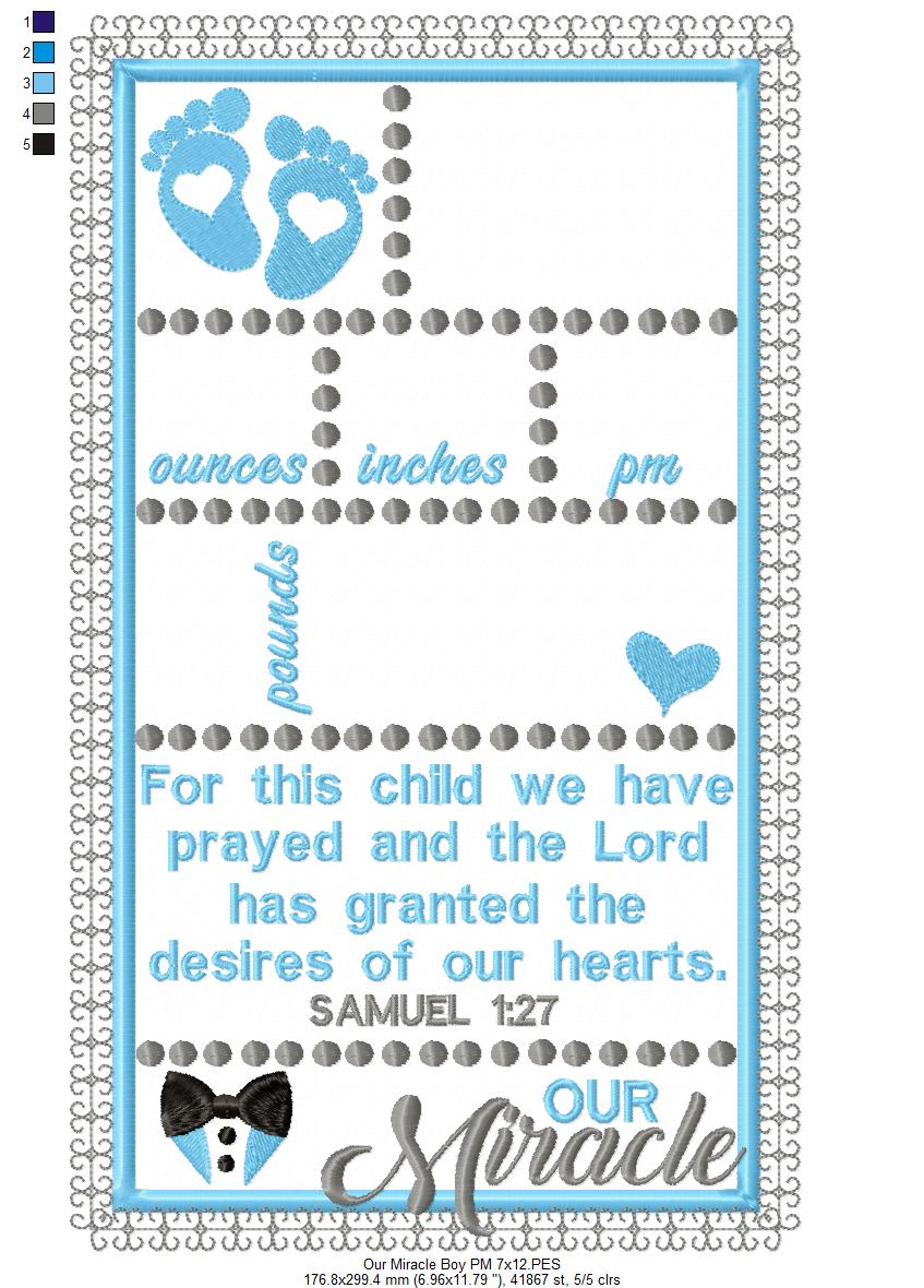 Baby Boy Our Miracle Birth Announcement Template - Applique