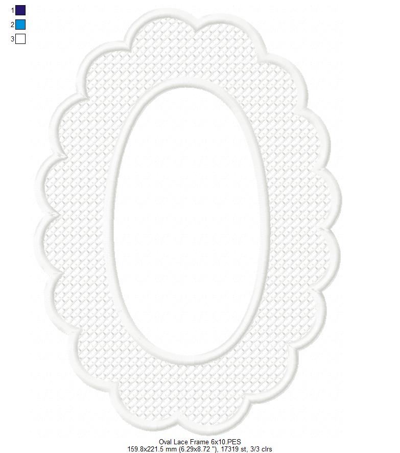 Delicate Oval Lace Frame - Applique - Machine Embroidery Design