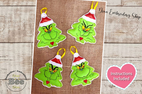 The Grinch Christmas Tree Ornaments Set - ITH Project - Machine Embroidery Design