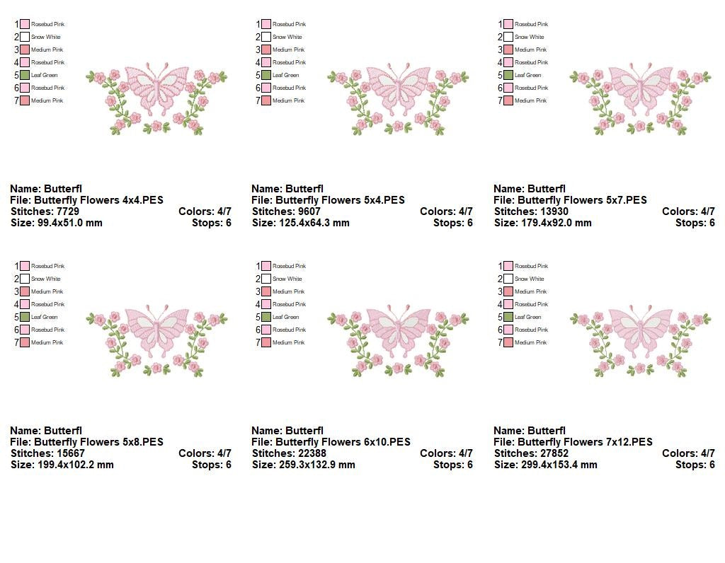 Delicate Butterfly and Flowers - Rippled Stitch - Machine Embroidery Design