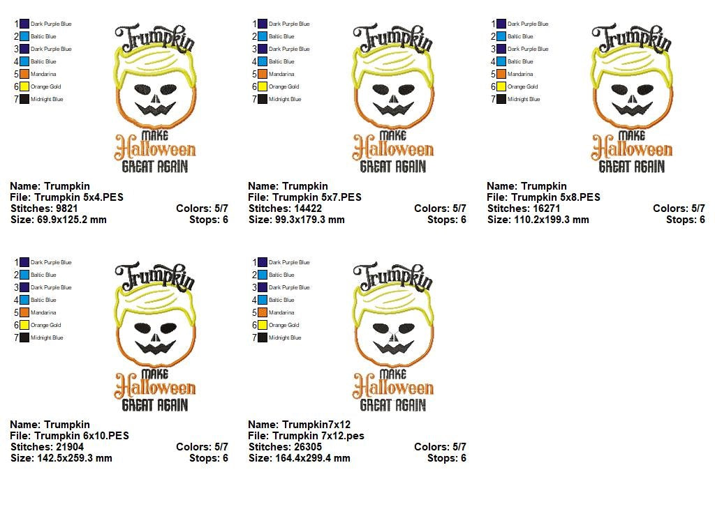 Trumpkin Make Halloween Great Again - Applique - Machine Embroidery Design