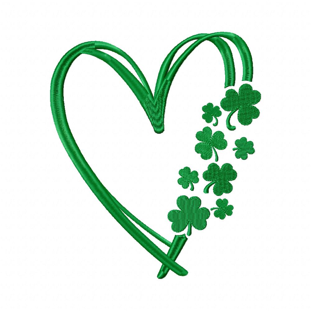 St. Patrick's Heart Shape with Clover Set - Fill Stitch - Set of 3 designs - Machine Embroidery Design