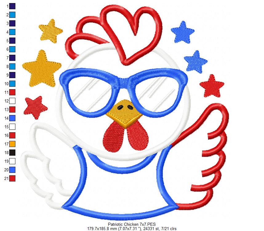 ๐บ๐ธ Sassy July 4th Chicken ๐ โ Applique โ Machine Embroidery Design