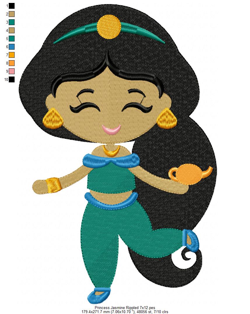 Princess Jasmine and Border - Fill Stitch Embroidery