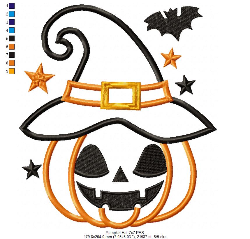 Halloween Witch Pumpkin - Applique - Machine Embroidery Design