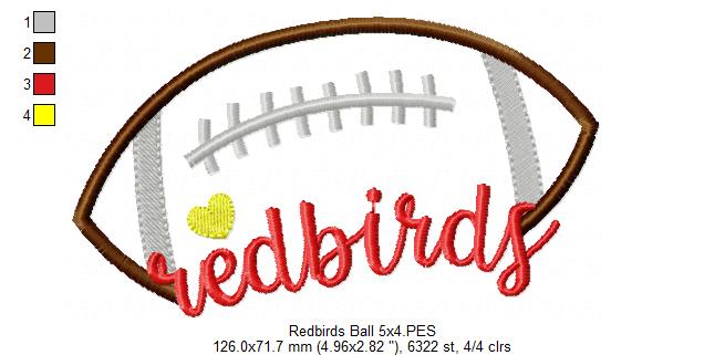 Football Redbirds Ball - Fill Stitch - Machine Wmbroidery Design