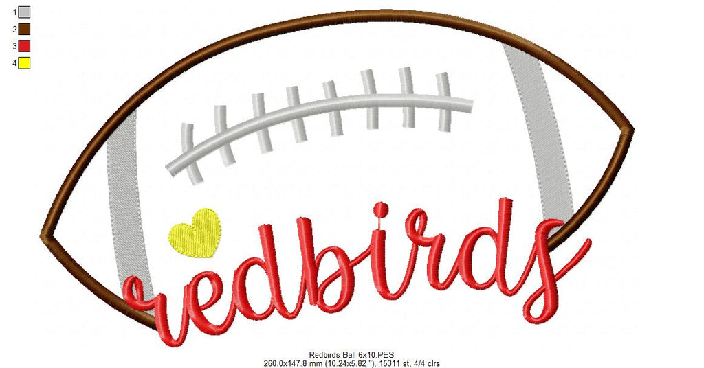 Football Redbirds Ball - Fill Stitch - Machine Wmbroidery Design