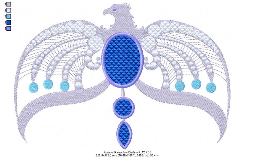 Rowena Ravenclaw Diadem - Fill Stitch Machine Embroidery Design