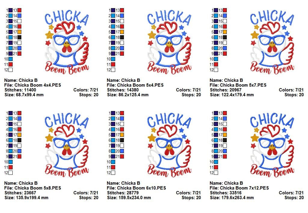 ๐ Patriotic Chicka Boom! โ Applique โ Machine Embroidery Design