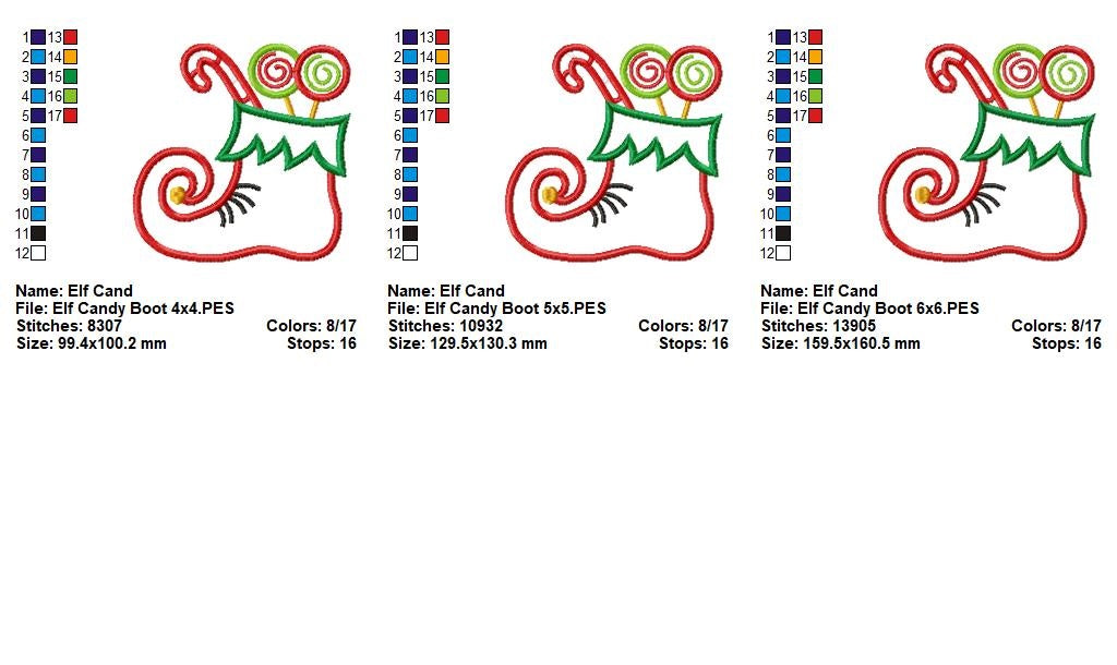 Sweet Elf Candy Boot - Appliqué - Machine Embroidery Design