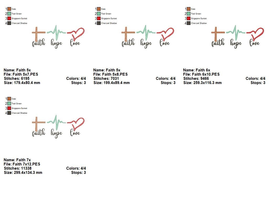 Heart & Soul Trio: Faith, Hope and Love – Sketch Stitch – Machine Embroidery Design