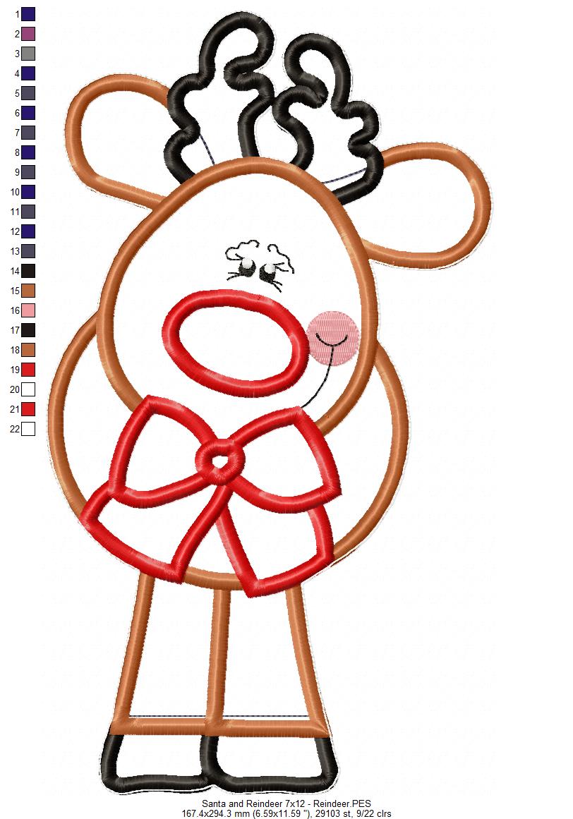 Santa and Reindeer Ornament - ITH Project - Machine Embroidery Design