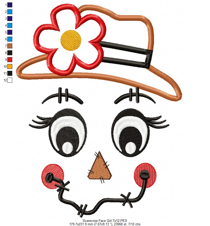 Scarecrow Boy and Girl Face - Set of 2 designs - Applique Embroidery