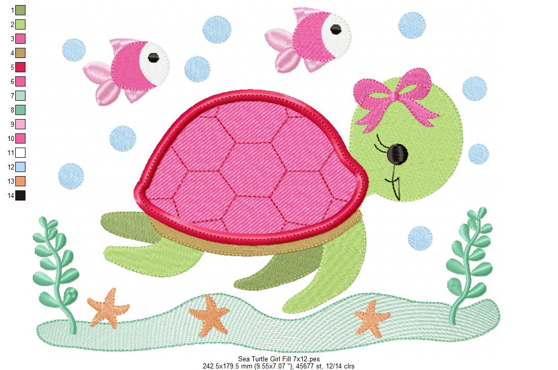 Sea Turtle Boy and Girl - Set of 2 Designs - Fill Stitch Embroidery
