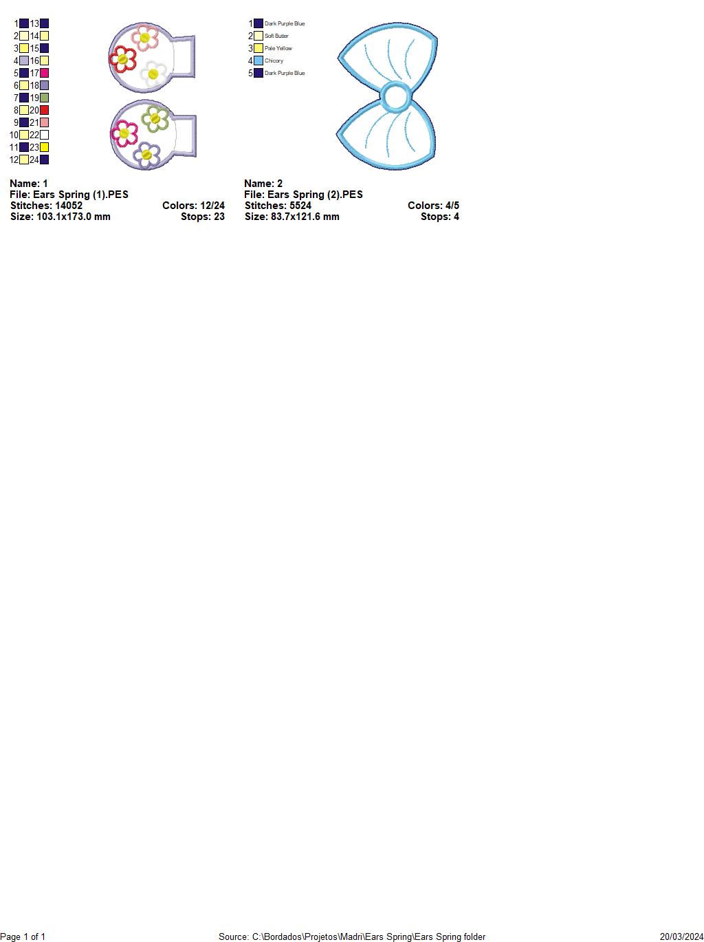 Spring Ears Headband - ITH Project - Machine Embroidery Design