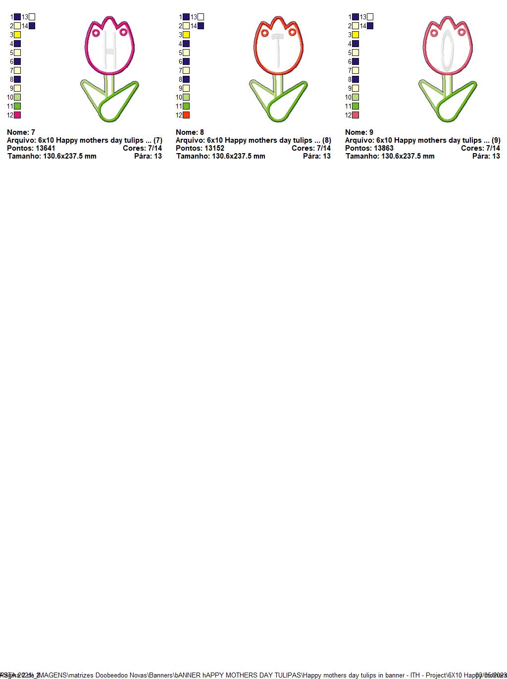 Happy mothers day tulips in banner - ITH Project - Machine Embroidery Design