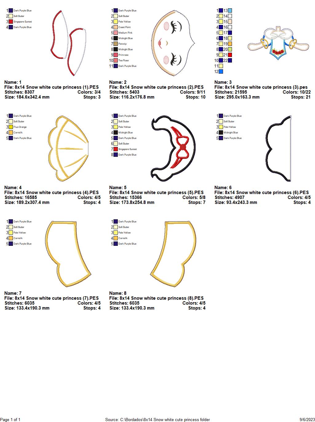 Snow White Cute Princess Ornament - ITH Project - Machine Embroidery Design