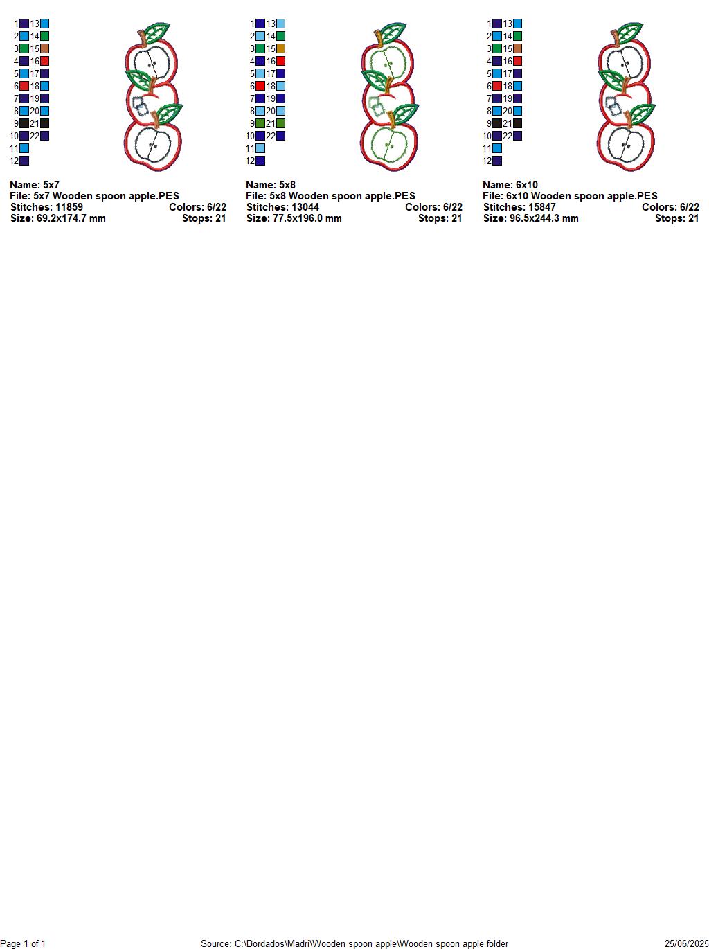 Red Apples Wooden Spoon Decoration – ITH Project – Machine Embroidery Design