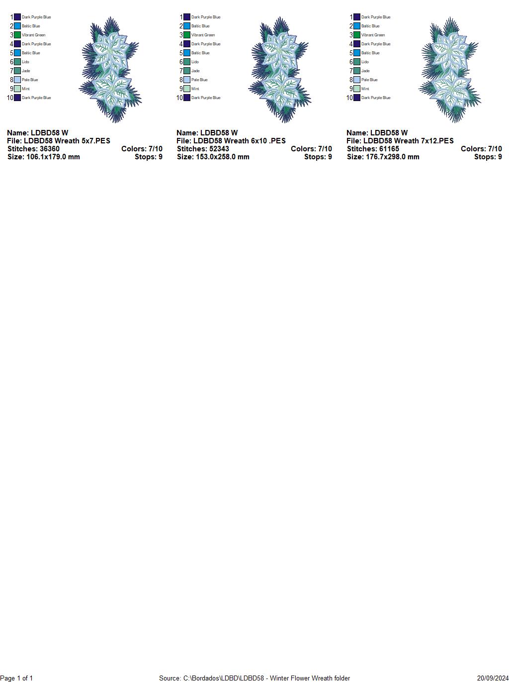 Winter Flowers Wreath - ITH Project - Machine Embroidery Design