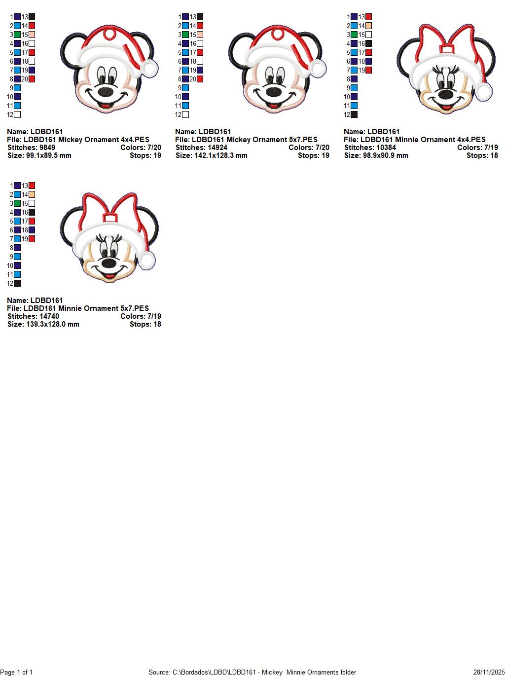 Cute Christmas Mouse Mickey and Minnie Ornaments β ITH Project β Machine Embroidery Design