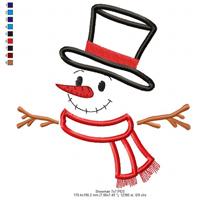 Snowman Cute - Applique - Machine Embroidery Design