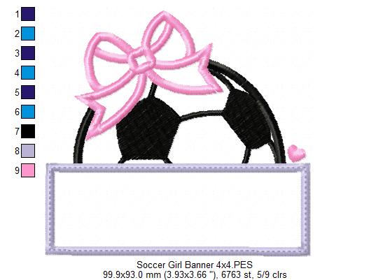 Soccer Ball Girl Banner - Applique