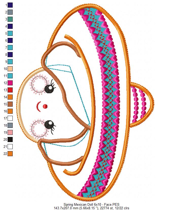 Mexican Spring Doll - ITH Project - Machine Embroidery Design