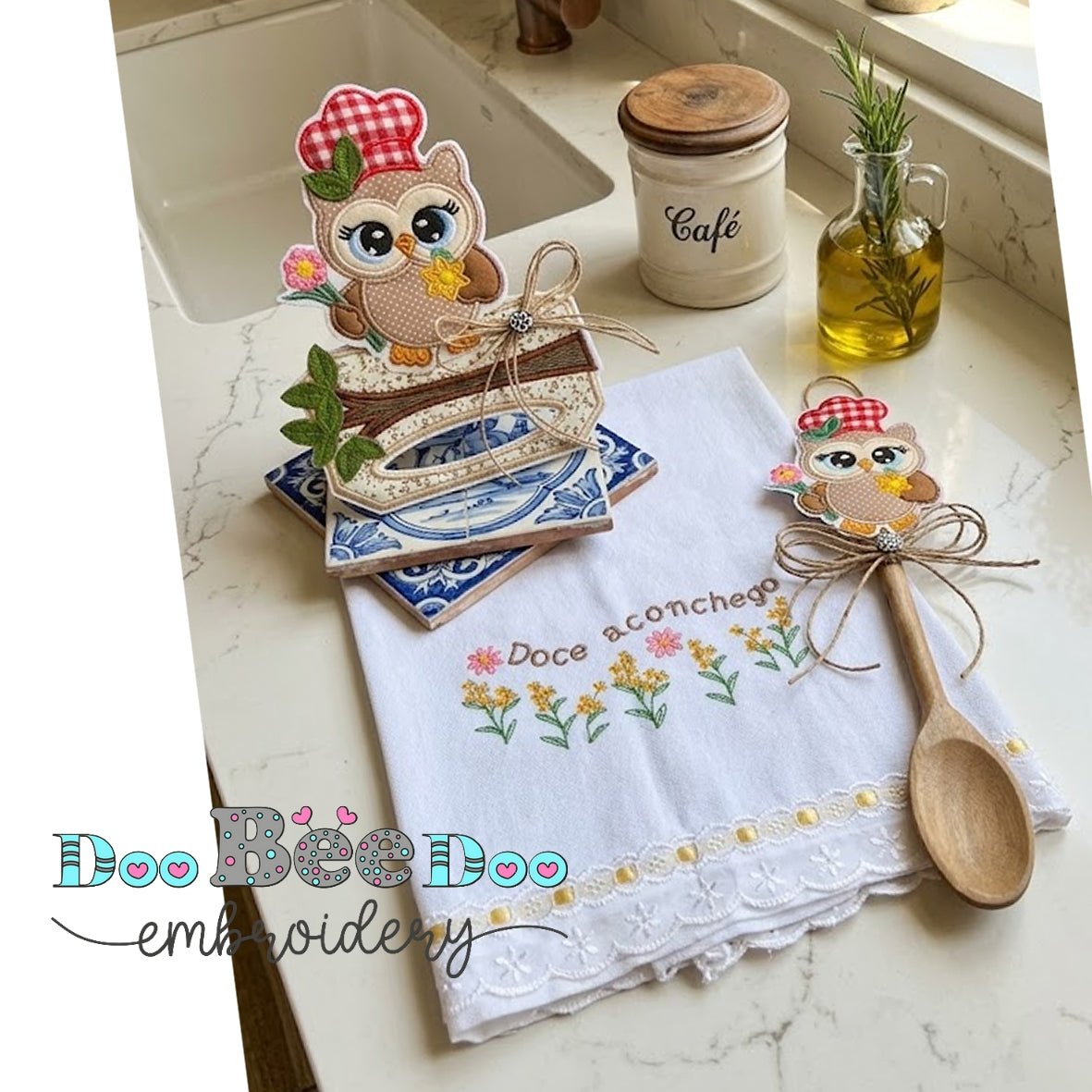 Owl Kitchen Towel Holder and Spoon Decoration Set – ITH Project – Machine Embroidery Design