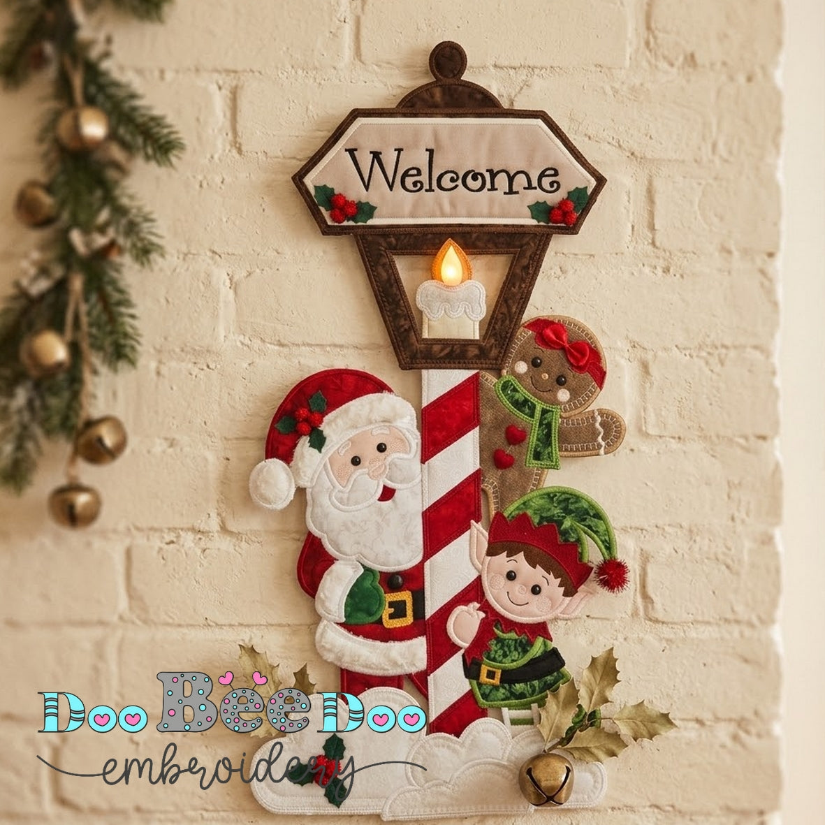 Christmas Welcome Lamp Post – ITH Project – Machine Embroidery