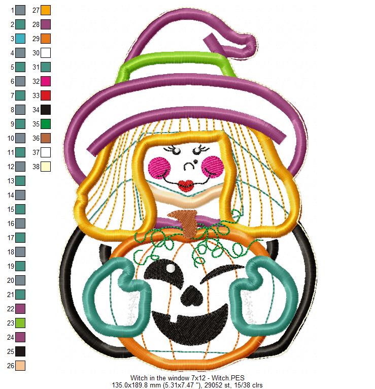 Witch in the Window Ornament - ITH Project - Machine Embroidery Design