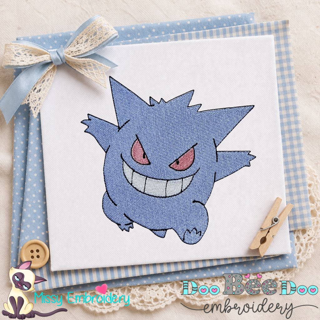 Playful Gengar Ghost  Fill Stitch  Machine Embroidery Design
