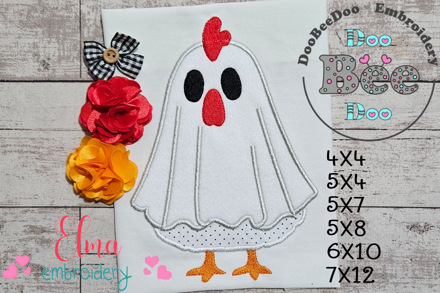 funny ghost chicken – applique - machine embroidery pattern
