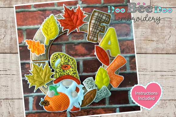 Autumn Gnome Wreath - ITH Project - Machine Embroidery Design
