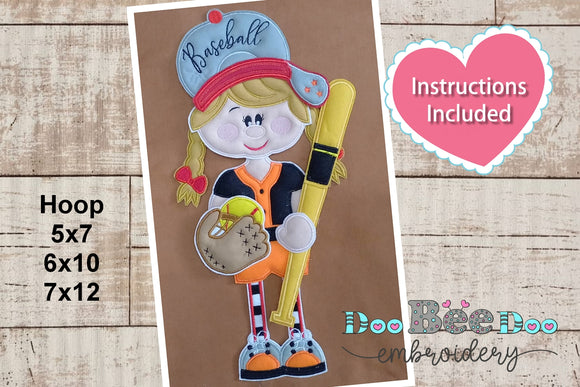 Baseball Gnome Girl - ITH Project - Machine Embroidery Design