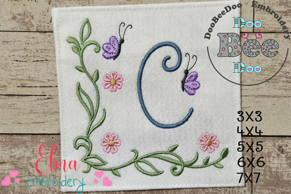 Little Garden Monogram C Letter C - Fill Stitch - Machine Embroidery Design