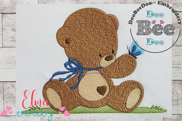 Baby Teddy Bear Boy and Butterfly - Fill Stitch - Machine Embroidery Design