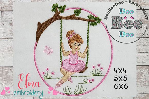 Ballerina on the Garden Swing - Fill Stitch Embroidery