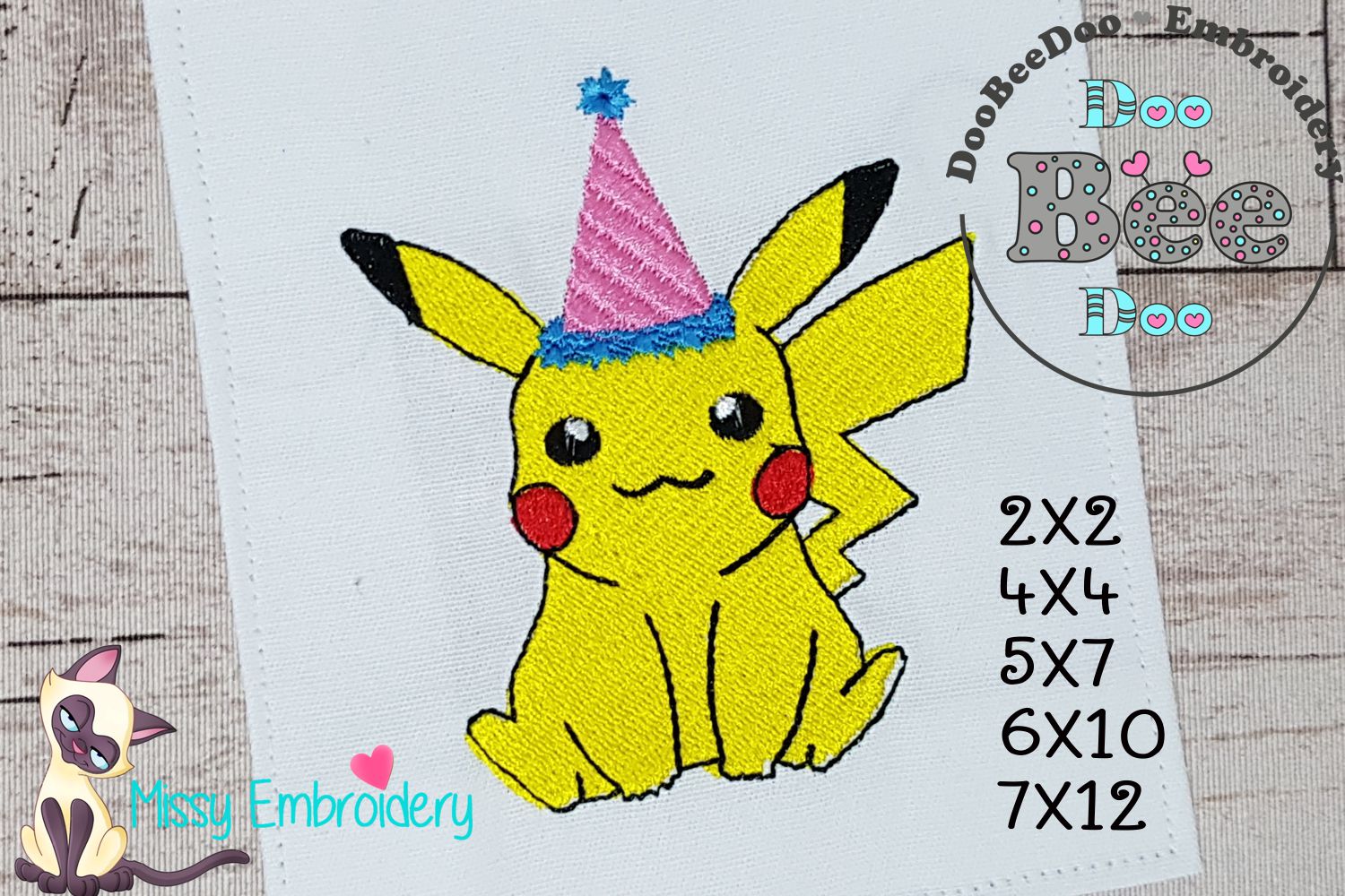Birthday Pikachu - Fill Stitch Embroidery DooBeeDoo Machine Embroidery Designs Birthday Pikachu - Fill Stitch Embroidery DooBeeDoo Machine Embroidery Designs