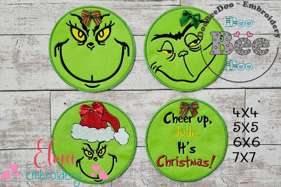 The Grinch Christmas Tree Ornaments - Set of 4 Designs - ITH Project - Machine Embroidery Design