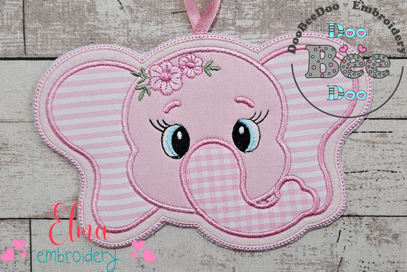Elephant Girl Face Tag - ITH Project - Machine Embroidery Design