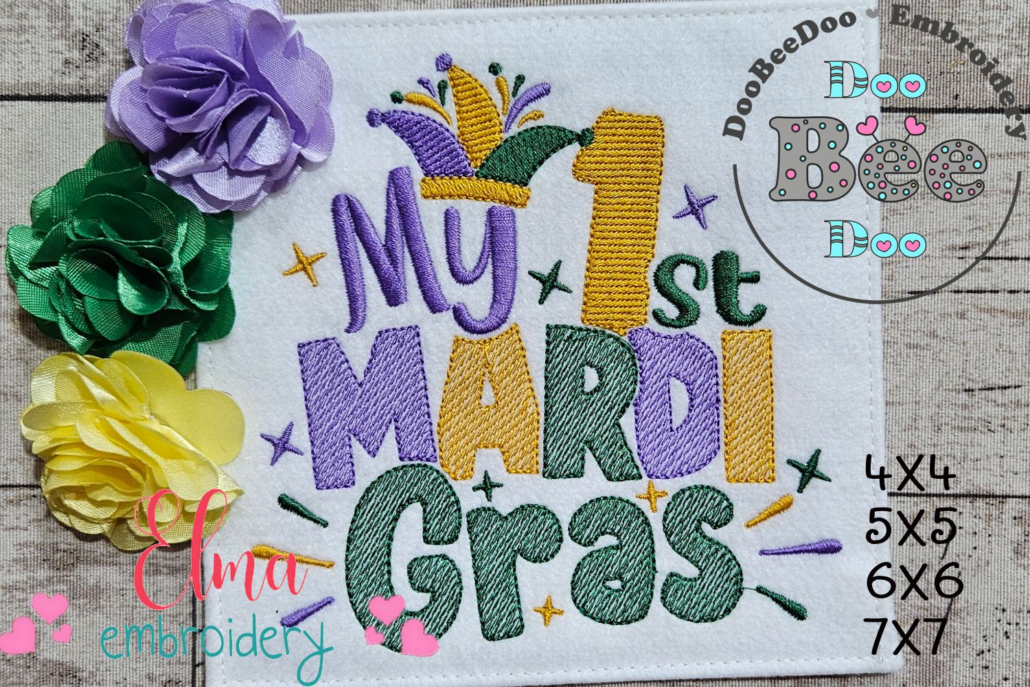 My 1st Mardi Mardi Gras - Rippled Stitch - Machine Embroidery Design ...